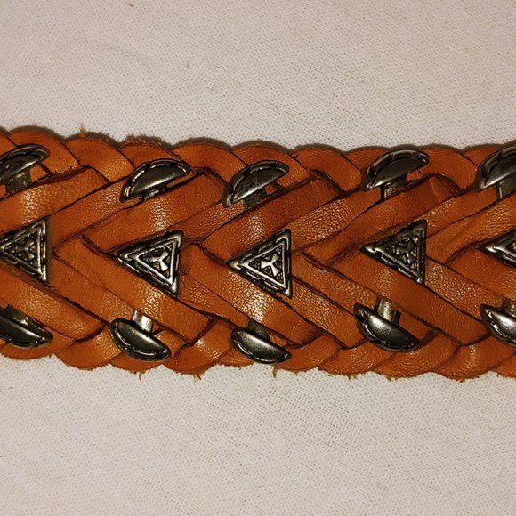 Braided Leather M Belt Made in Turkey Silver Metal Accents and Buckle main image 9